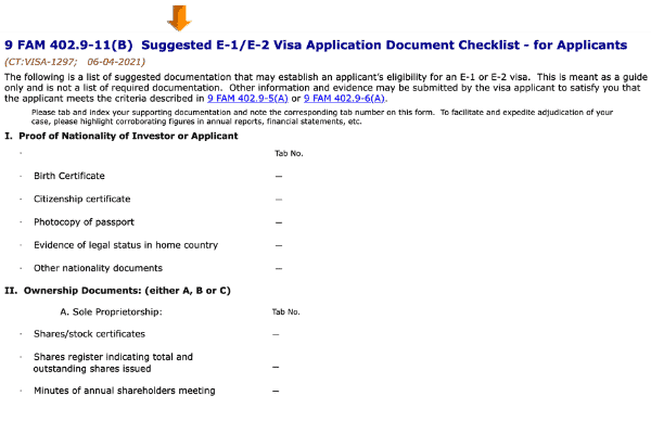 fam e-2 visa required documents